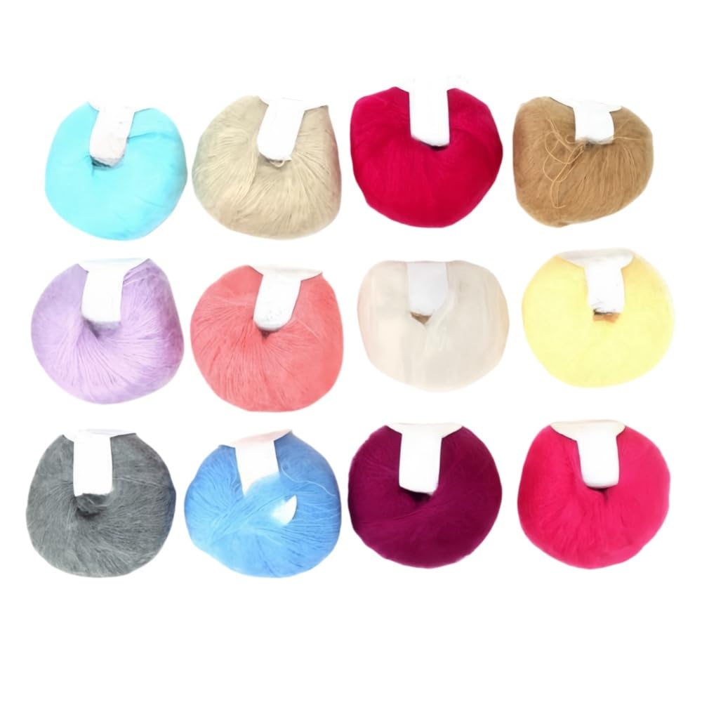 Ovillos de mohair suaves de 25g en pack de 12 unidades multicolor para tejer a ganchillo