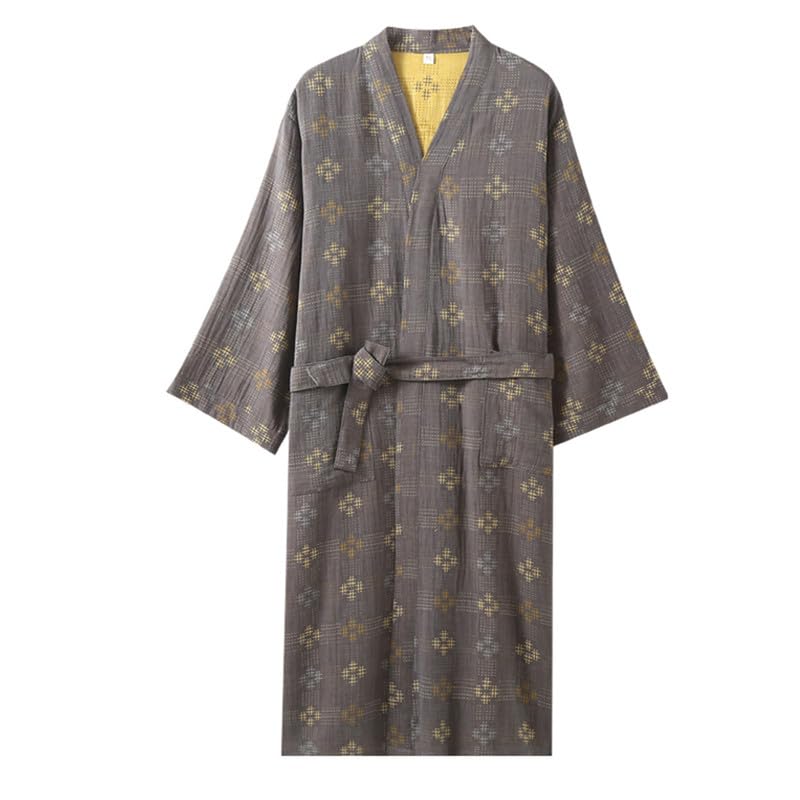 Shanghai Story Men's 100% Cotton Robe V Neck Bathrobe Kimono Robe Nightgown Sleepwear with Belt