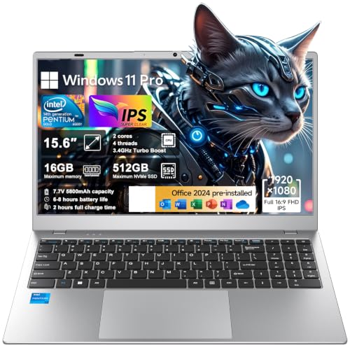 Image of Windows11 Por Intel Laptop,15.6″ Notebook PC with Office 2024,16GB RAM /512GB SSD /Privacy Camera Cover /Intel Pentium 6500Y /FHD1080 /Type-C /7.7V 5800mAh /HDMI /for Student and Busines