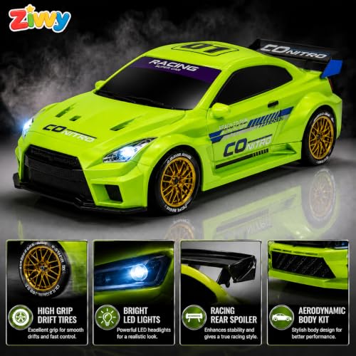Image of Green Remote Control Car Toy | Nissan | Rechargeable Remote Control Car | 2.4G Remote Control | Tire Replacement | High Speed Motor | 100m Range | LED Light | Birthday Gift for Kids