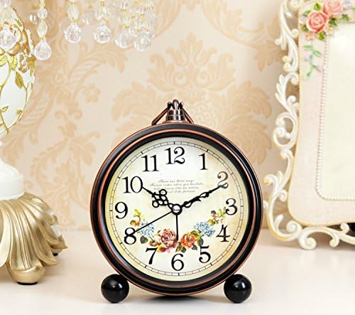 Miniatura 2 de Reloj de noche de 5 pulgadas, estilo europeo, hermoso, con flores, silencioso, silencioso, sin tictac, retro, vintage, clásico, reloj despertador,