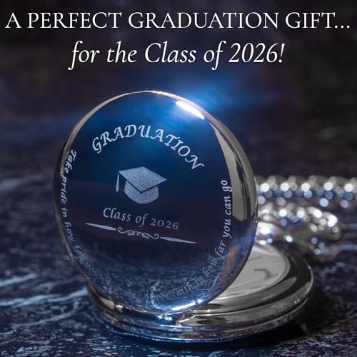 Image of FJ FREDERICK JAMES College Graduation Gift for Him 2026 - Silver Pocket Watch - Engraved 'Class of 2026' - Meaningful High School Grad Gifts for Boys /Son