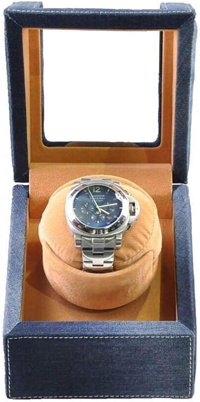 FENOKD Automatic Watch Winder,Single Denim Art Premium Silent Motor Wood Box 4 Modes Rotation Winders-13×13×15.5CM