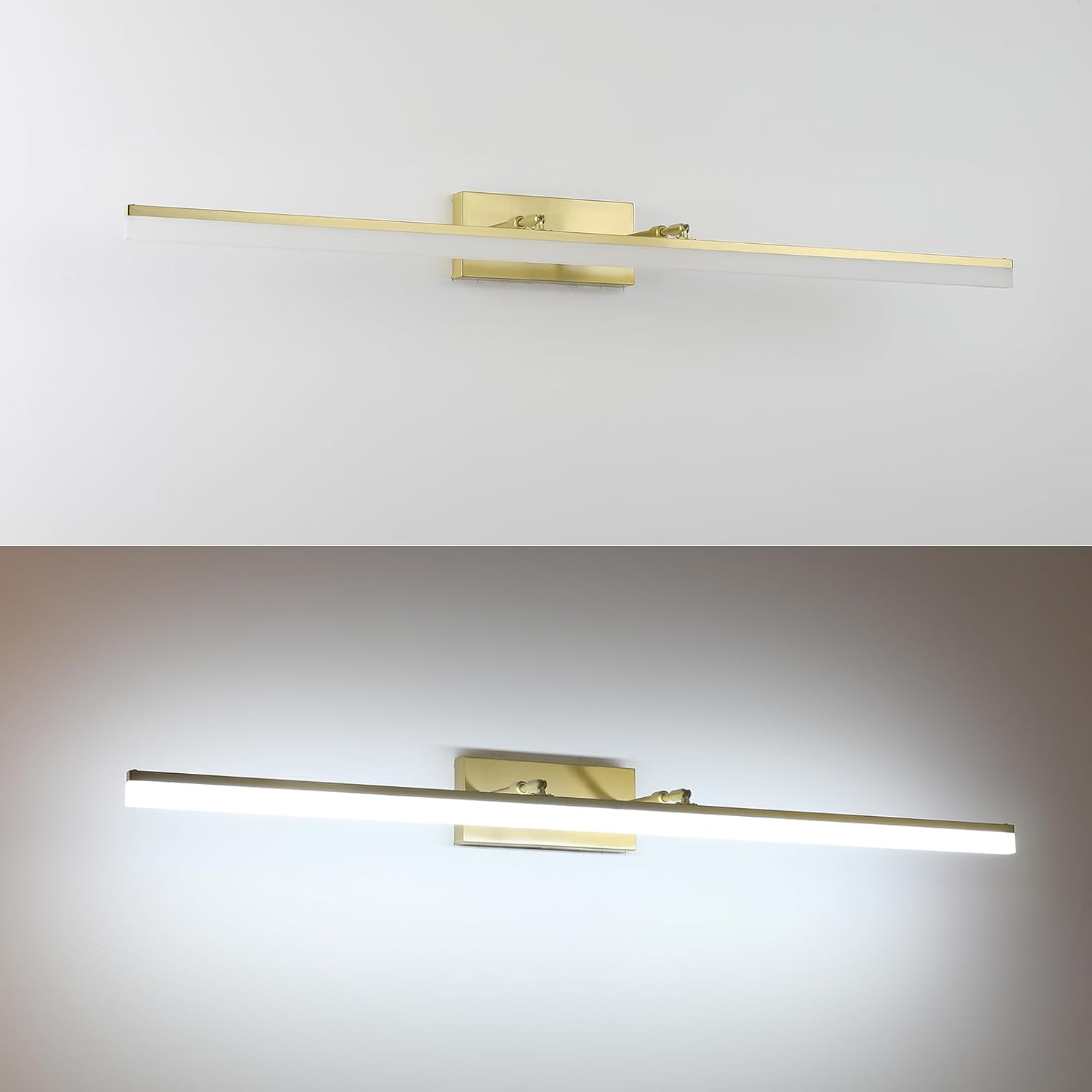 Aipsun 48inch Bathroom Vanity Light Brushed Gold Modern LED Vanity Lighting Over Mirror Adjustable Gold Wall Light for Bathroom (Cool White 5500K)
