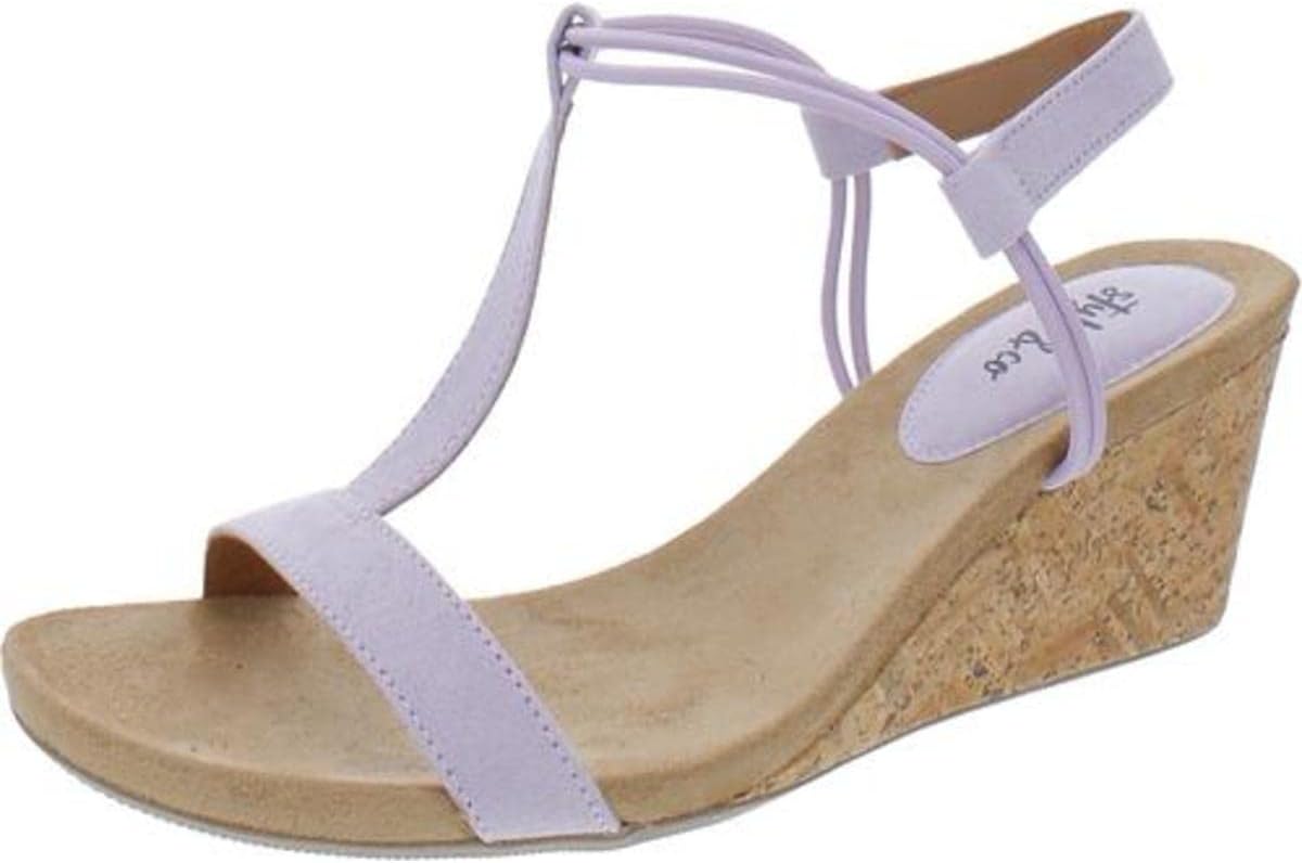 Style & Co. Womens Mulan Faux Suede T-Strap Wedge Sandals Purple 12 Medium (B,M)