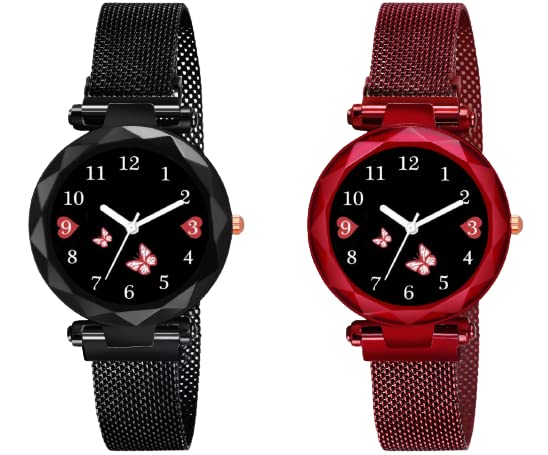 Counity Analogue Dial Butterfly New Magnet Watch for Women or Girls Combo of 2 (Black+Red) (B0BXXM43QM) Amazon Price History, Amazon Price Tracker