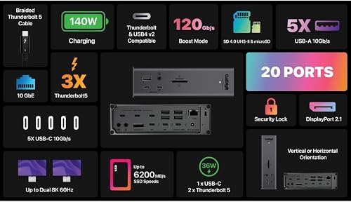 CalDigit TS5 Plus 20-Port Thunderbolt 5 Docking Station– 140W Safe Charging - 3