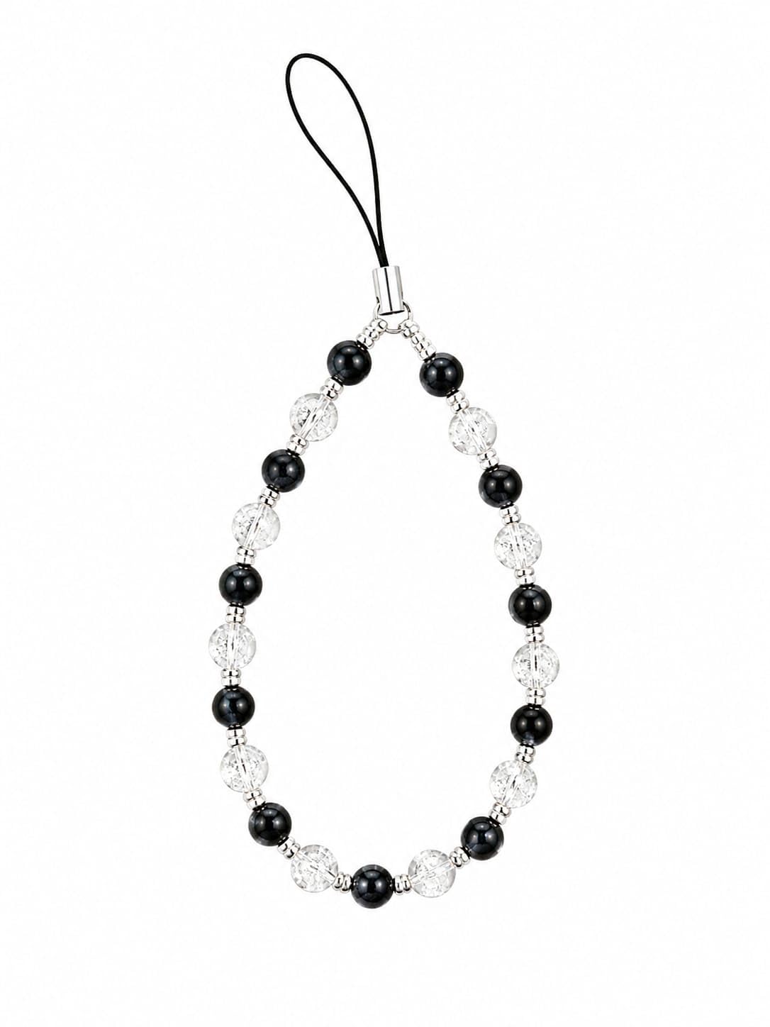 Black & Clear Beaded Phone Charm Strap | Handmade Crystal Mobile Charm | Aesthetic Wrist Strap Accessory-image-21