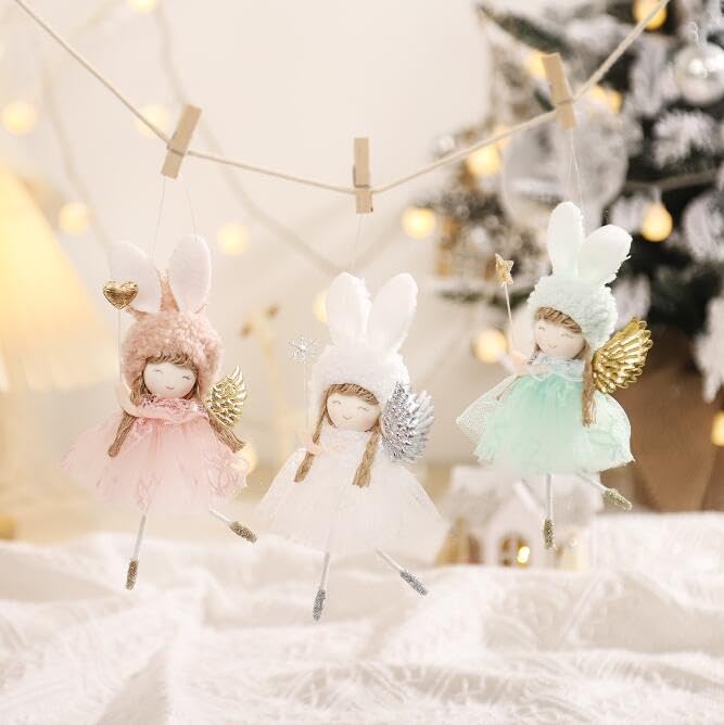 FZBNSRKO 3 Pcs Hanging Ornaments, Spirit/Rabbit/Elk Angel Ornaments Bulk, Christmas Tree Ornaments, Angel Doll Hanging Decorations for Xmas Holiday