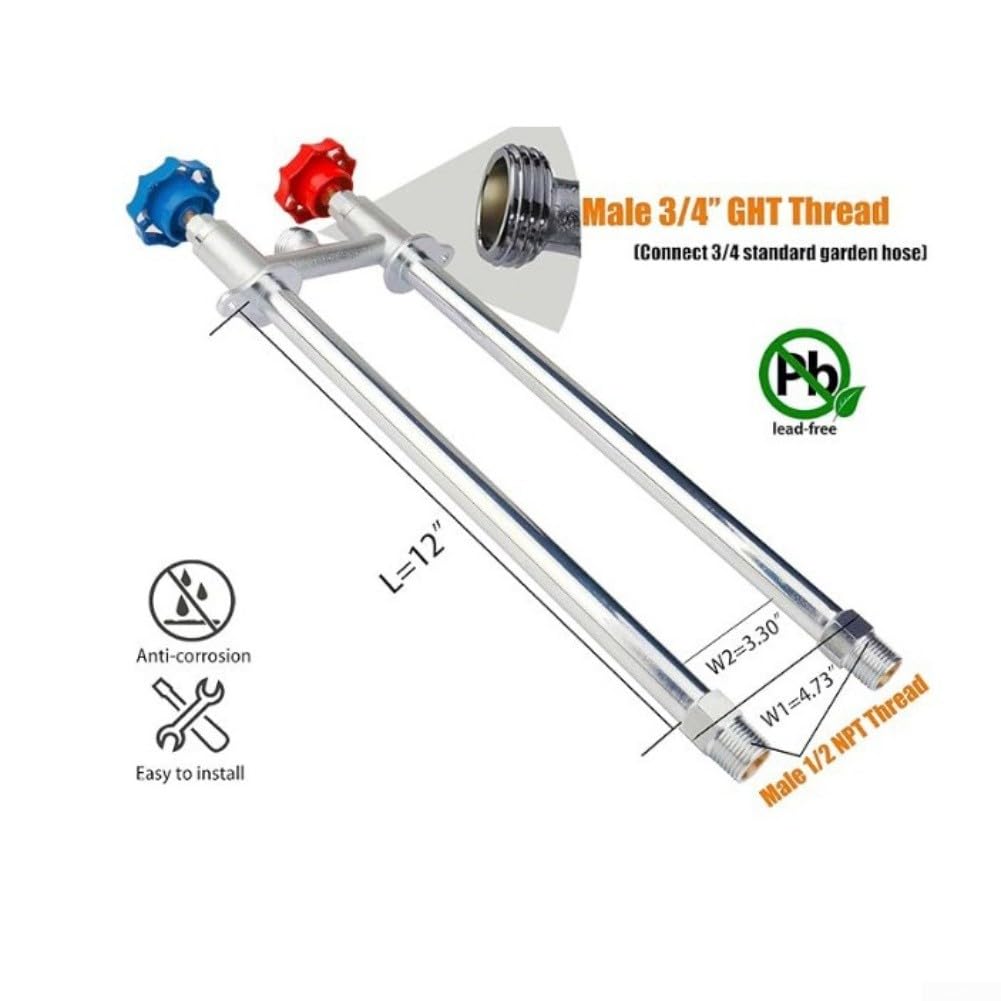 Grifo Exterior anticongelante de Agua fría y Caliente para jardín, de latón Macizo, con Rosca MIP de 1/2 Pulgada y 3/4 GHT para Suministro de Agua en Invierno en climas fríos, Colo