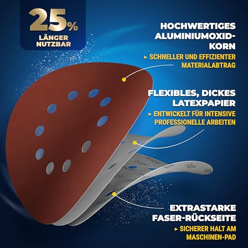S&R Schleifpapier 225mm Klett P400, 10-Loch, Schleifgiraffe 225mm Schleifscheiben, 30-tlg für Exzenterschleifer, Langhalsschleifer (Schleif-Giraffe), Schleifpapier für Wand, Decke, Gipskarton
