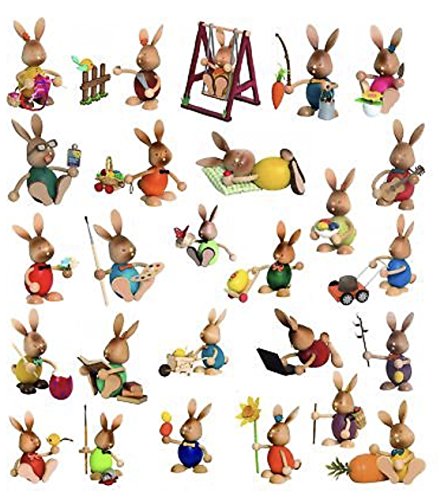 Kuhnert Erzgebirge Osterhase Stupsi mit Schmetterling 10,5cm, Holz farbig