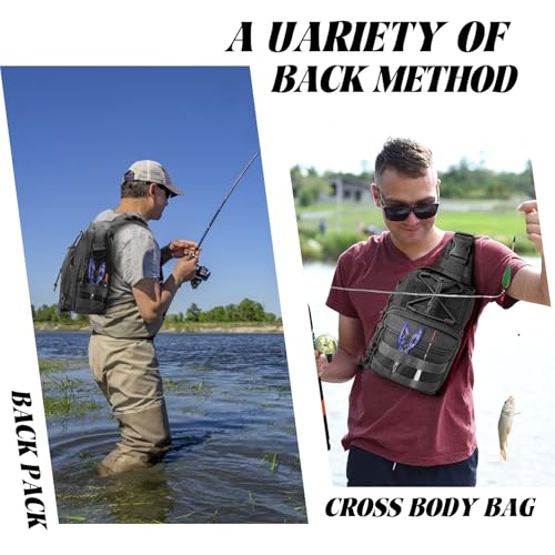 Bnqoe Mochila de pesca, bolsa de armazenamento de equipamentos de pesca, com suporte de vara mochila