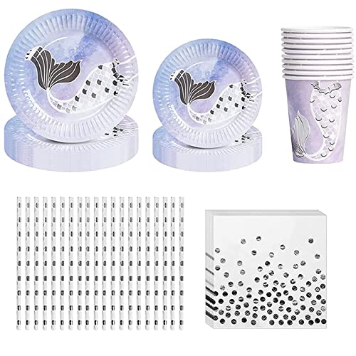 XDSAW 70 PCS Ensemble de Vaisselle de Fête, Ensemble de Vaisselle de Fête Sirèn, Vaisselle de Sirène, Kit de Vaisselle de Fête D'anniversairepour Toutes Les Parties, Noël Et Rassemblements Cover