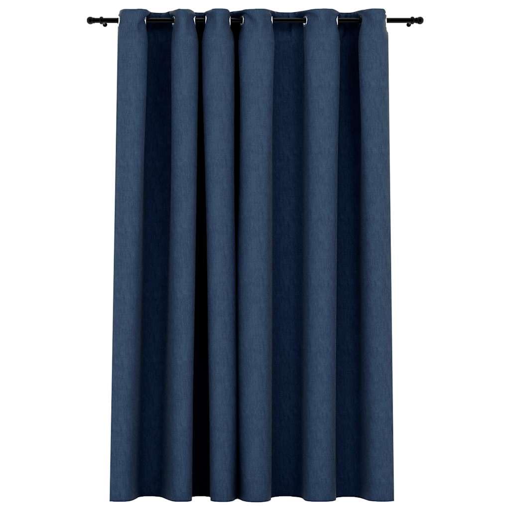 Rideau occultant œillets polyester aspect lin bleu pour chambre et salon
