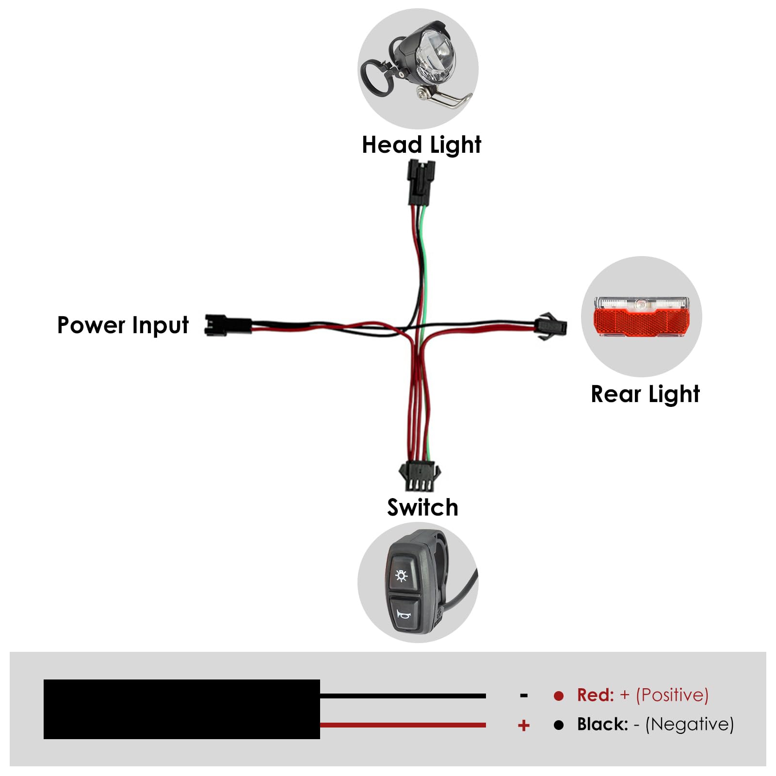 Ensemble de Feux de Vélo Super Lumineux, Lumiere Velo Avant Feux de Vélo à Led 24v 36v 48v, Feux Arrière de Phare de Vélo Électrique Étanche avec Interrupteur de Boîtier en Aluminium pour Vélo