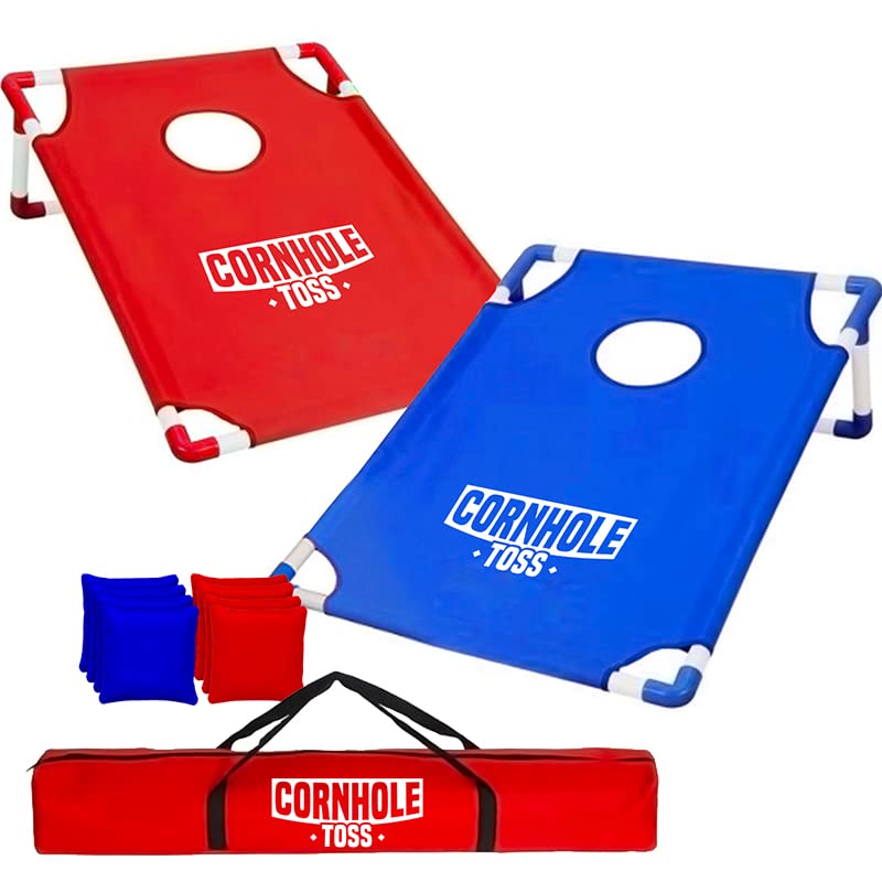Cornhole Toss – Ligero y Plegable de Tela 90×60 cm – 2 Tableros + 8 Sacos + Bolsa de Transporte – Juego Exterior para Niños y Adultos – Jardín, Playa, Camping – Original Corner