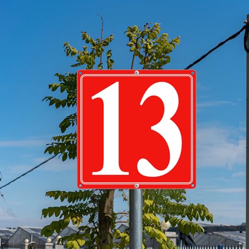 Image of Premium Aluminum Number Signs 13, Metal 12 inch X 12 inch Red Numbered Signs Outdoor for Parking Lots, Floor, Dock, Court, Aisle, Field, High Visibility, No Fade, Weather-resistant