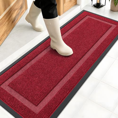 Image of OLANLY Front Door Mat Indoor Outdoor Entrance, Waterproof All-Season, All-Weather Doormat, Sturdy Natural Rubber, Fade Resistant, Low Profile, Easy Clean Patio Porch Entryway Mat, 47x17, Wine Red