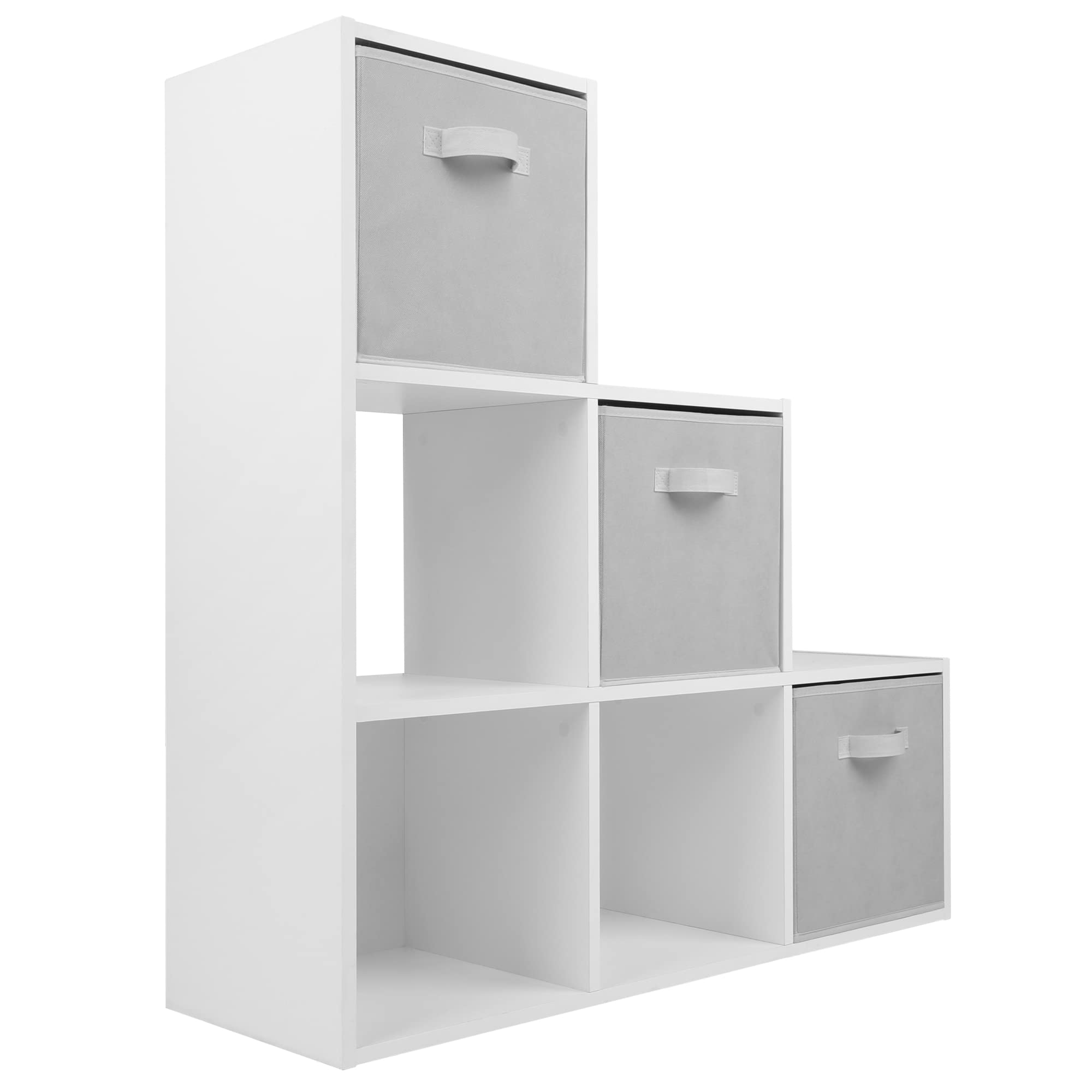 Charles Jacobs White + 3 White Drawers White 3 Level 6 Cube Shelving Unit + 3 White Fabric Storage Drawers