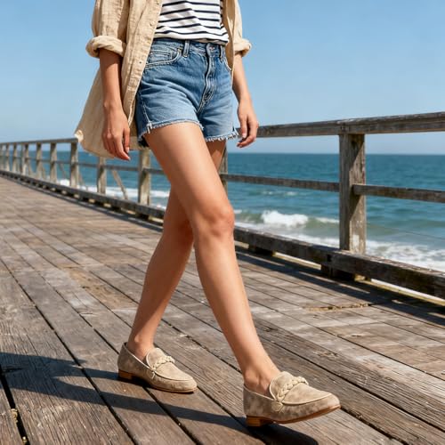 Image of MOOMMO Women Comfortable Suede Loafer Flats Round Closed Toe Slip On Penny Loafers Knitted Strap Oxford Loafer Shoes for Office Ladies Work Daily Casual Club Driver Flats Spring Elegant 4-11 M US