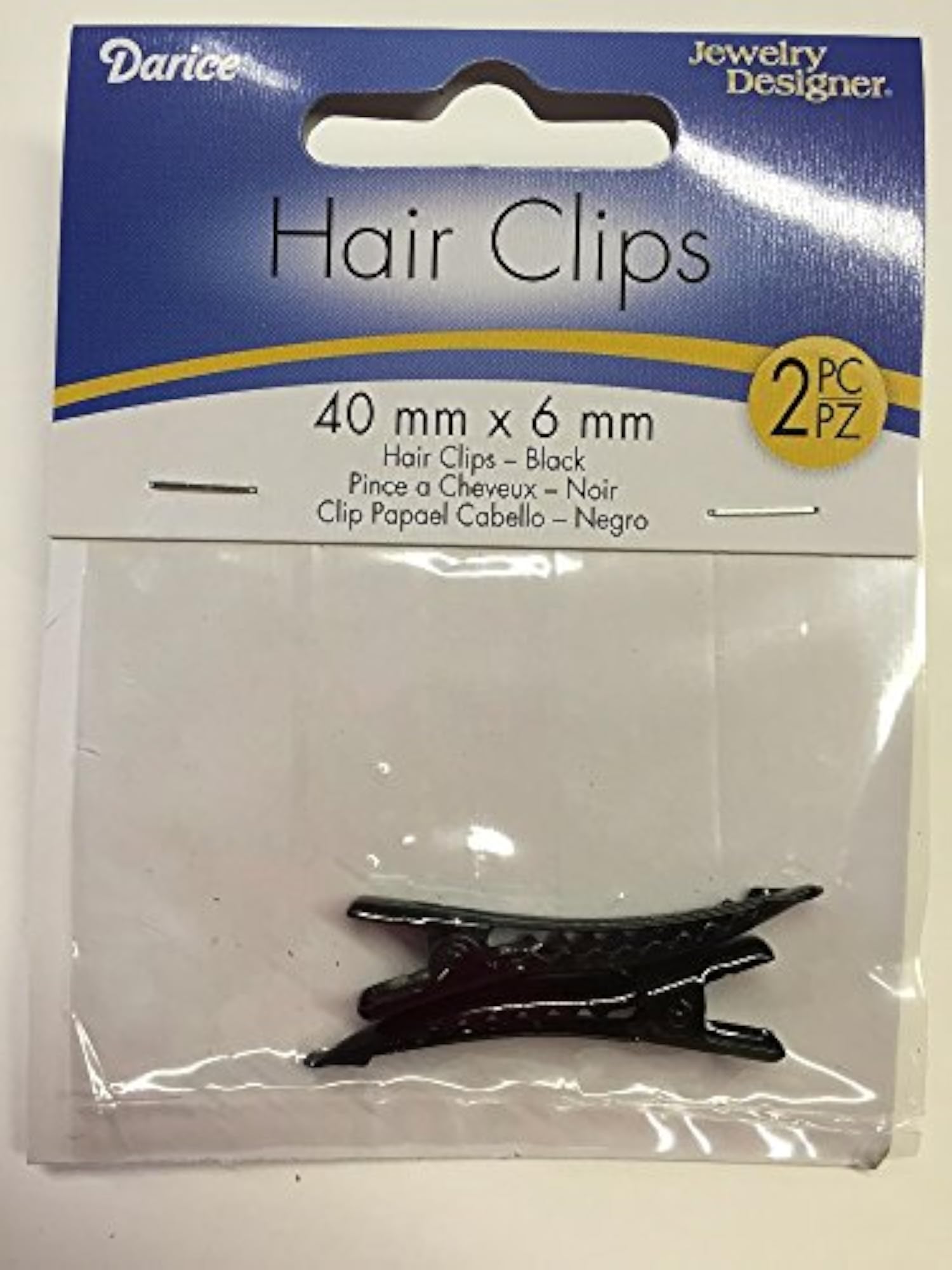 Black 40mmx6mm Party Hair Clips, Pack of 2