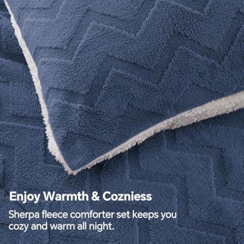 Image of BEDELITE Fluffy Sherpa Full Comforter Set,Navy Blue | Super Soft & Warm Fleece Bedding, Luxury Fuzzy Comforter for Winter, Heavy Plush Bedding Set,2 Pillowcases