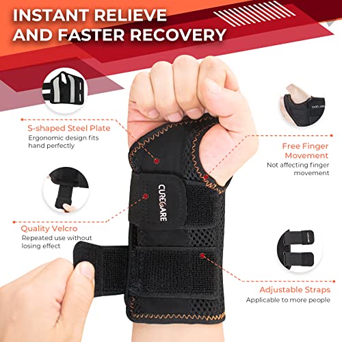 CURECARE Carpal Tunnel Wrist Splint, Breathable Wrist Splint for Men & Women, Wrist Brace Night Support with 2 Adjustable Straps, Wrist Brace for Tendonitis, Arthritis (Right Hand-Black, S/M) - Image 3