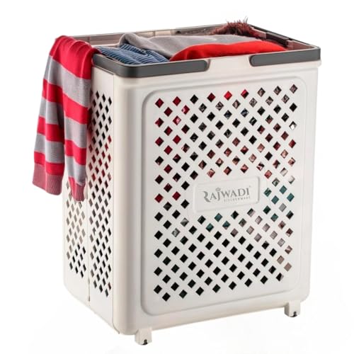 Image of Rajwadi Laundry Basket with Wheels and Handle, Plastic Foldable Laundry Hamper, Versatile Space Saving Collapsible Storage Basket /Laundry Bag for Laundry and Bathroom