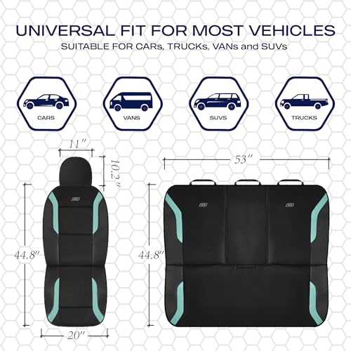 Skechers Memory Foam Car Seat Covers, Air Cool Mesh Thick Seat Covers, Car Seat Full Sets, Airbag Compatible, Automotive Comfort Protection for Most Cars,Vans,Trucks, SUVs,Green