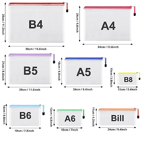 EOOUT 8pcs Mesh Zipper Pouch, Zipper Pouches for Organizing, 8 Sizes Waterproof Zipper Bags, 8 Colors Waterproof Plastic, for Travel Storage, Office Appliances - Image 2