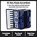 Piano Accordion 22 Key 8 Bass - Adjustable Strap - Pure Sound - Keyboard Instrument for Amateurs & Professionals