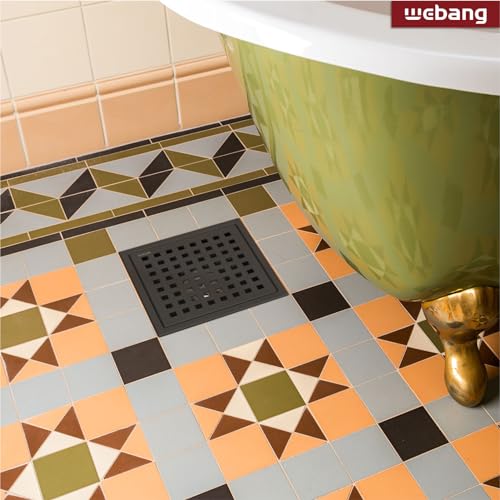 WEBANG 6 Inch Square Shower Floor Drain with Flange,Quadrato Pattern Grate Removable,Food-Grade SUS 304 Stainless Steel,Watermark&CUPC Certified,Matte Black - Image 3