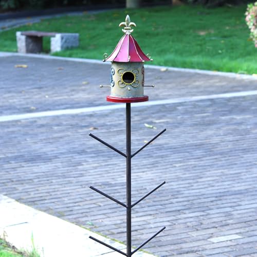 Image of 59 inch H Bird House Bottle Tree, Metal Bottle Tree Stand, Large Bird House