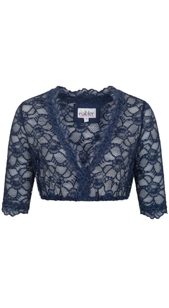 Nübler Dirndlbluse Damen - Kurzarm Trachtenbluse Damen mit Spitze und V-Ausschnitt im Landhaus Stil - Moderne bayrische Tracht, Dirndl Bluse Laura Blau