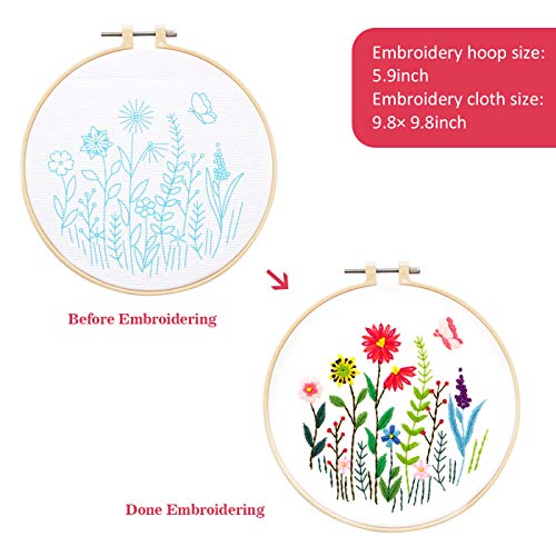 3 Pack Embroidery Kit for Beginners, Embroidery Starter Kit Cross Stitch Kits Beginner with Embroidery Patterns, Embroidery Hoops and Color Threads, Tools Kit