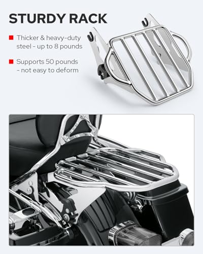 Benlari Chrome Detachable Luggage Rack 2-Up Mounting Rack Compatible for Harley Davidson Touring Road King Street Electra Glide 2009-2024 2021 2020 2019 2018 2017 2016 2015 2014 2013 2012 2011 2023