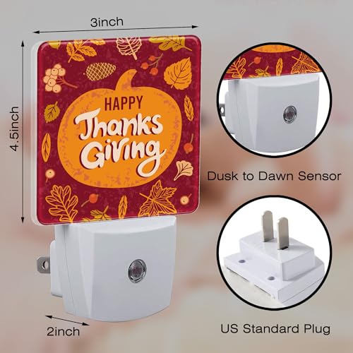 Image of Happy Thanksgiving Night Light for Kids,Autumn Fall Orange Pumpkin Maple Leaf Night Light Plug in with Dusk to Dawn Sensor,0.5w Energy Saving Nightlight for Hallway Stairway Kitchen Bedroom