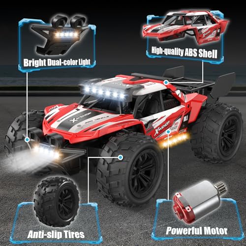 Scientoy Remote Control Car, 30+KPH High Speed 4WD RC Cars, 2.4GHz Monster Truck Toys for Boys Age 6-8-12, 1:18 RC Truck with 2 Rechargeable Batteries & LED Lights, Birthday Gifts for Adults Kids - Thumbnail 6