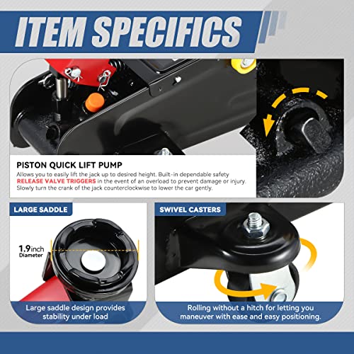 Universal Low Profile Garage Hydraulic Trolley Service Lift Floor Jack, 2 Ton (4000 Lbs) Capacity, Lifting Range 5.1" (Min) To 13" (Max), Alloy Steel #TOP2