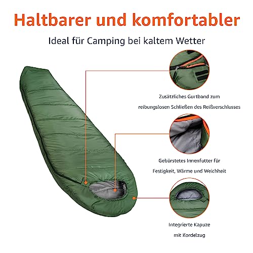 Amazon Basics Schlafsack für kaltes Wetter, zum Camping und Wandern, leicht, Mumienschlafsack, Olivgrün – Bild 3