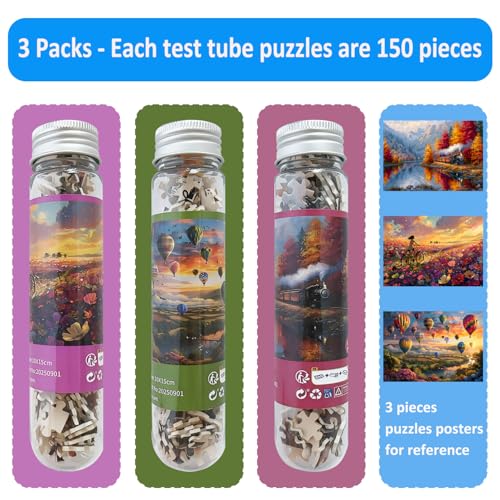 Small Jigsaw Puzzles for Adults Mini Micro Pieces 3 Packs | Challenging Puzzle Small Puzzle Mini Jigsaw Puzzle 150 Piece Train Forest Hot Air Balloon Flowers Travel Puzzle 6 x 4 Inch miniatura 2
