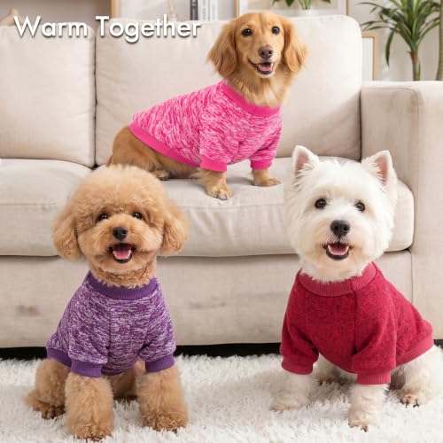 Image of 3 Pack Dog Sweaters for Small Dogs Girl Boy Winter Fleece Clothes Warm Soft Dog Sweatshirt Outfit for Dogs Cats Pet Apparel