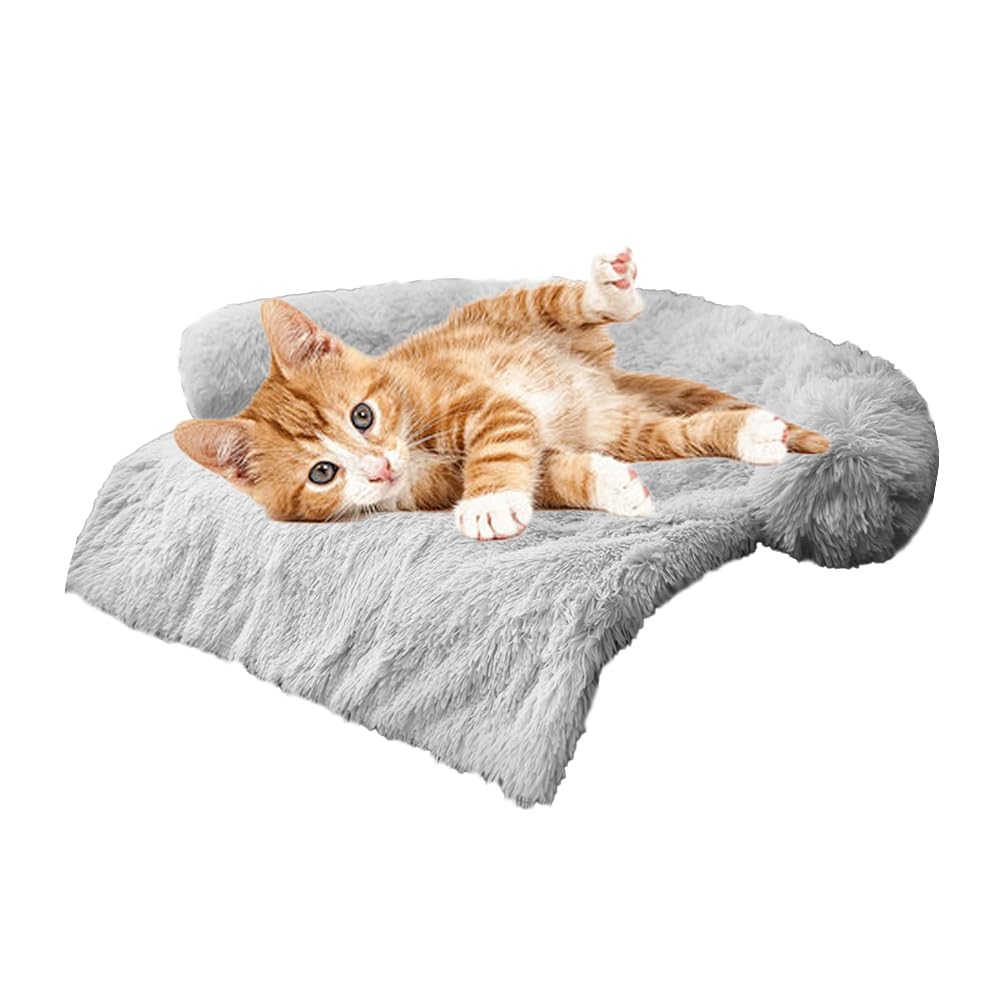 Calming Dogs/Cats Bed Mats, Dog Pad Washable Removable Couch Cover, Plush Long Fur Mat for Pets, Waterproof, Perfect for Small, Medium and Large Dogs and Cats (Light Gray, 31"x23"x 5.0")