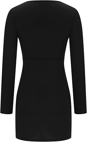 Miniatura 5 de lcepcy Vestido de corpiño con cuello cuadrado para mujer, sexy, cómodo, manga larga, abertura lateral, minivestido de otoño