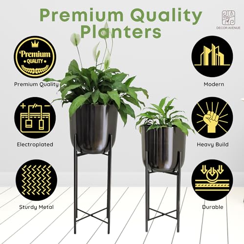 Image of Black Nickel Planters with Stand (Set of 2) Indoor Pots for Living Room Bedroom Balcony Home and Office (Black Nickel)