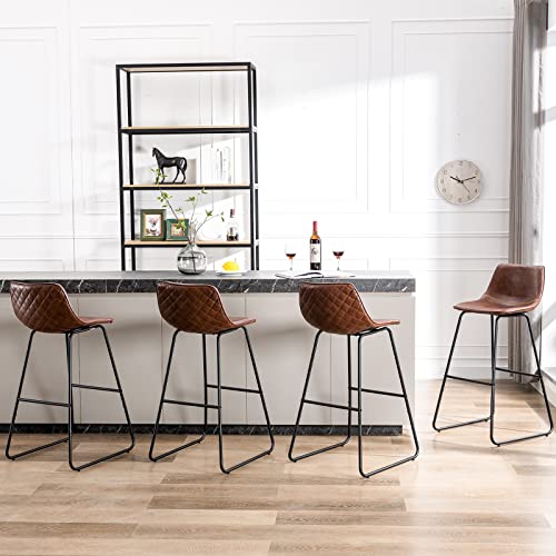 Urban Armless Bar Chairs, Modern Industrial Faux Leather Dining Chairs Set Of 2,Barstools With Backs Quilting Tall Stool For Kitchen Counter,Home And Restaurants Indoor Outdoor,30",Red Brown #TOP7