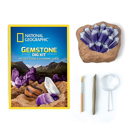 BANDAI - National Geographic - Kit de fouille - 3 gemmes à extraire - Améthyste, Œil-de-Tigre et Quartz - Jeu Scientifique et éducatif - STEM - JM80559M