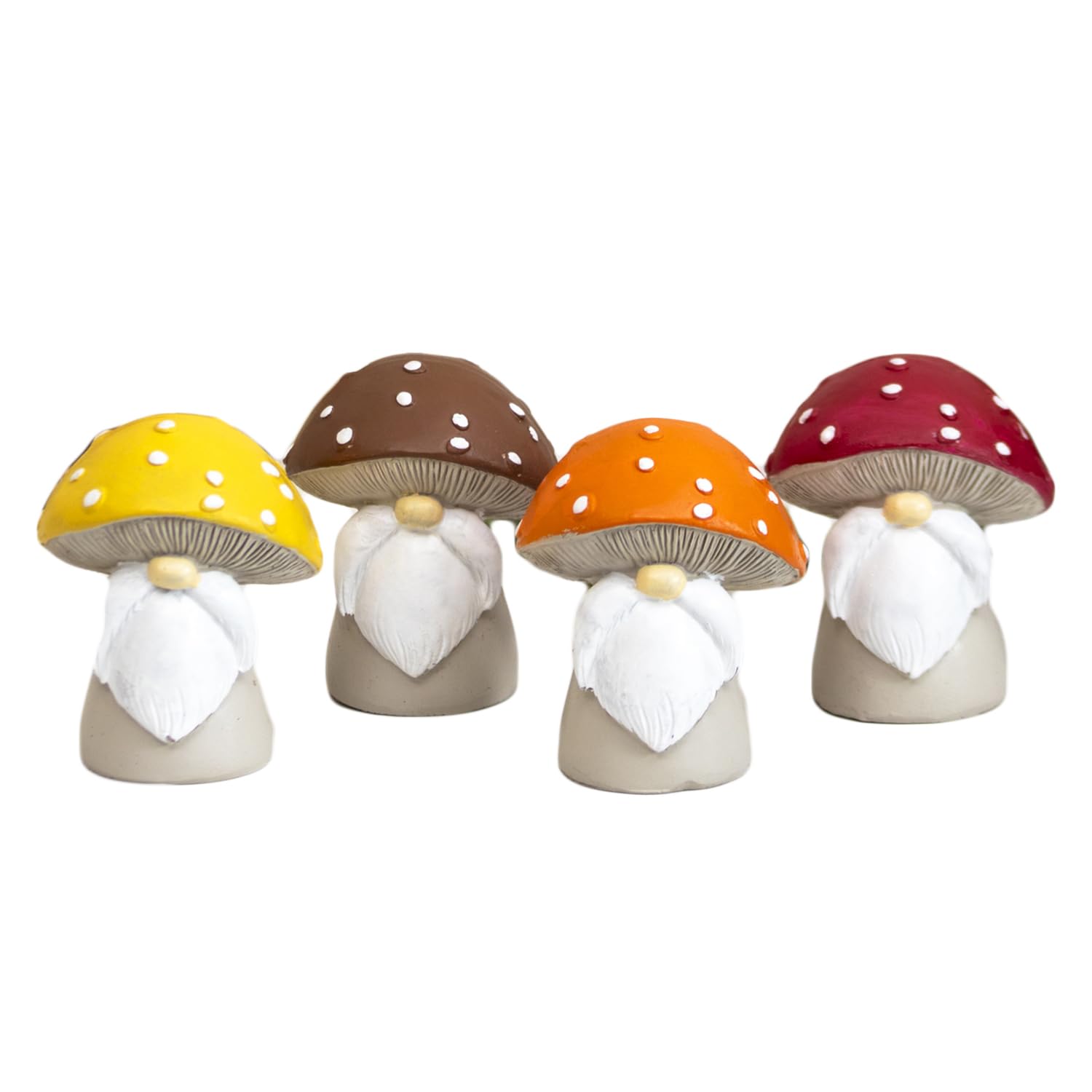 Darthome Orange, Red, Brown, Yellow Set Of 4 Toadstool Gnome Ornaments Resin Autumn Mushroom Gonk Novelty Figurines