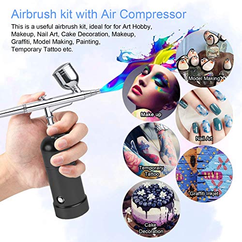 Portable Airbrush Kit with 6cc 20cc 40cc Cup,Cordless Air Brush with Rechargeable Mini Air Compressor,Replaceable 0.4mm Nozzle Needle Cap and Cleaning Brush for Makeup,Model Making,Cake Decoration